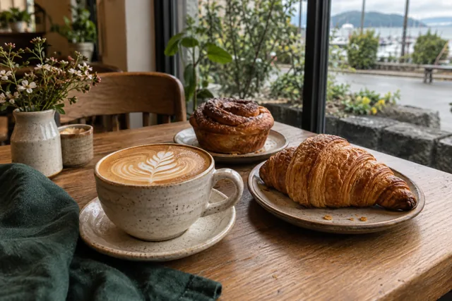 Illustrative coffee and pastries in the redesigned website preview