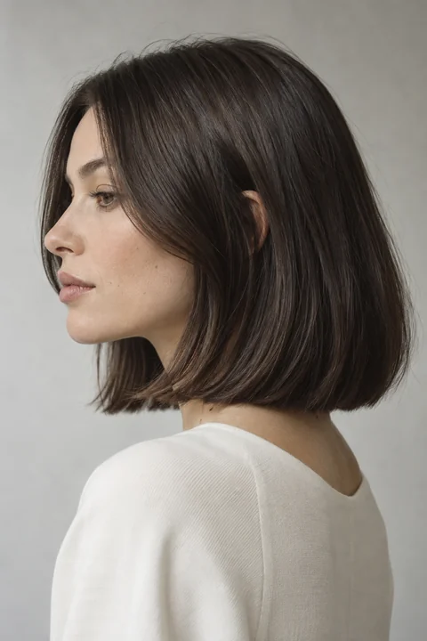 Brunette bob from the fictional Maison June editorial hair lookbook
