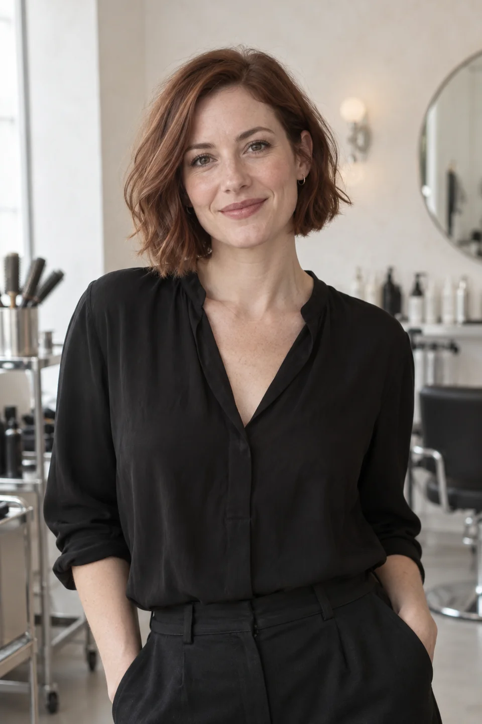 Illustrative portrait of Claire, fictional Maison June stylist